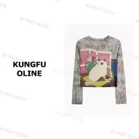 【布偶猫】CT9408夏季薄款长袖t恤2025印花休闲上衣女