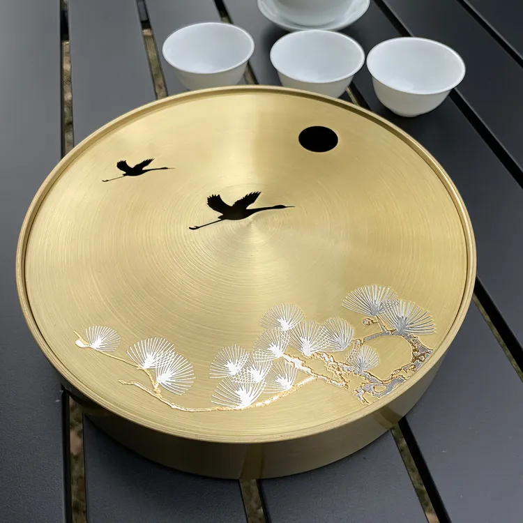 纯黄铜茶盘家用露营户外茶具功夫茶茶具茶托盘储水沥水盘