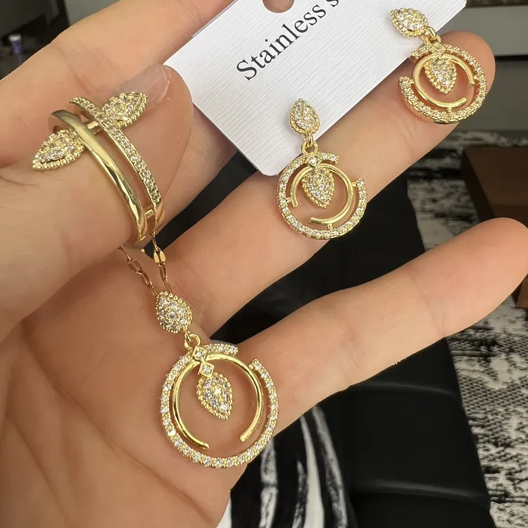 铜合金项链 【3件套】水滴铃铛原创设计金色耳环民族风女1034