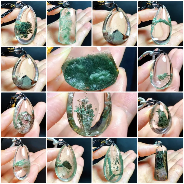 东海水晶天然绿幽灵水晶吊坠毛衣链平安水滴项坠项链聚宝盆百搭款