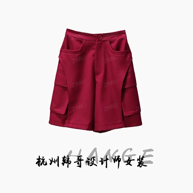 【韩哥女装】2025欧版设计安可拉红高腰A字版休闲高克重短裤8906-H6
