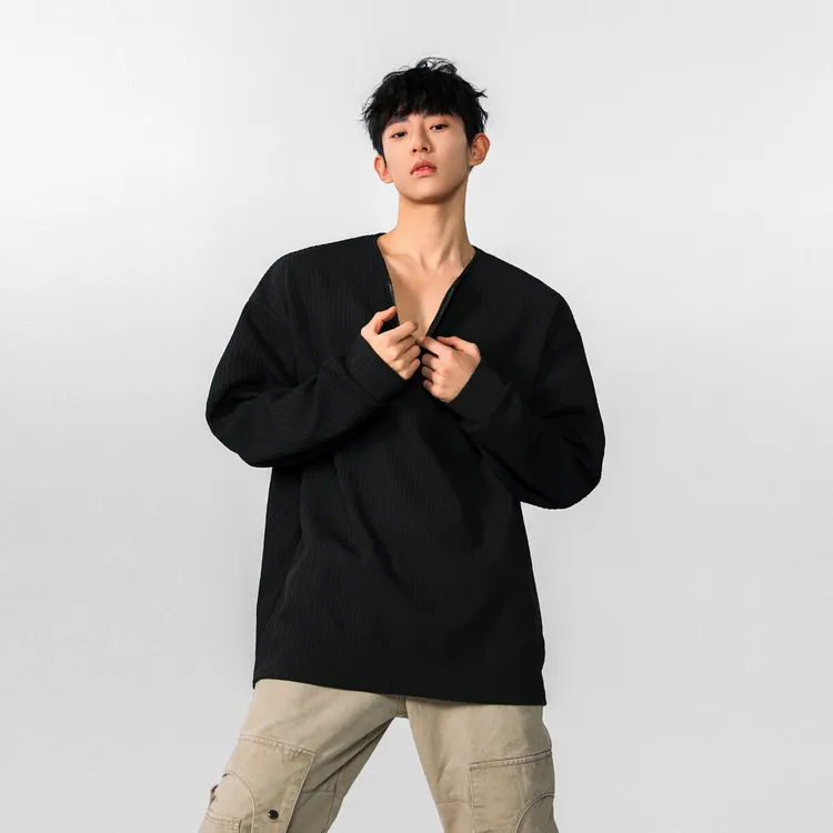 P春美式半拉链肌理感长T恤卫衣