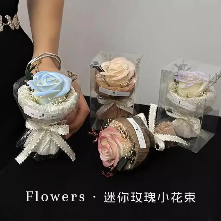 【女神节】迷你口袋见面小花束玫瑰向日葵永生花仿真花生日礼物装饰