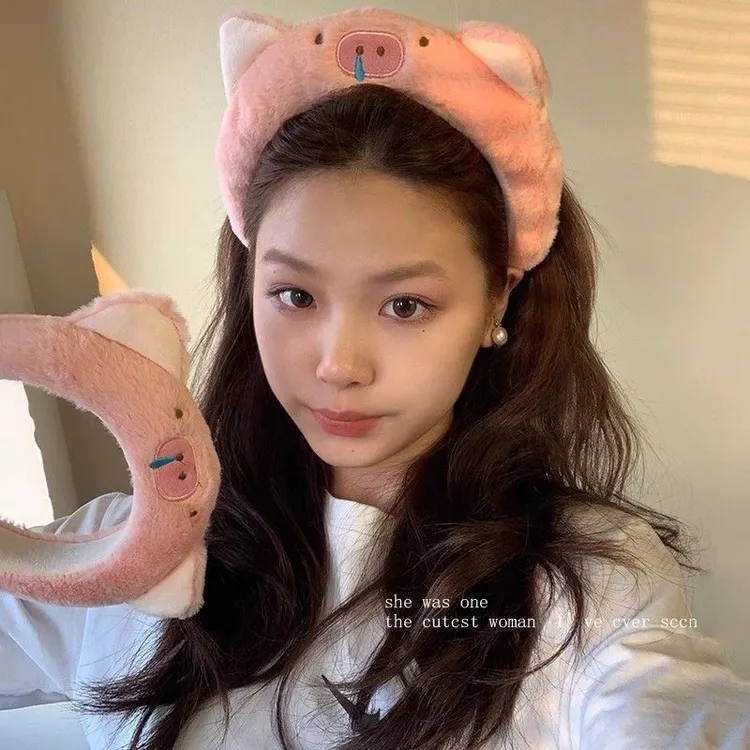 小猪呼呼~可爱粉色毛绒发捆发箍女洗脸化妆压发头箍发饰头饰春夏