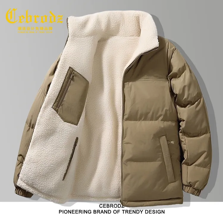 法国Cebrodz潮流男士羊羔绒夹克外套短款男装男士冬季拉链立领男