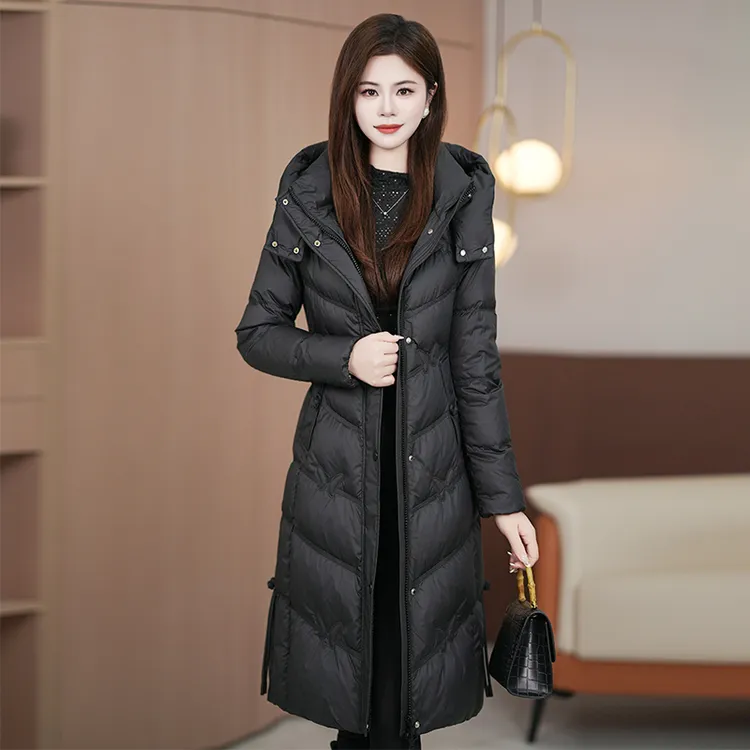 2025年冬季新反季爆款国标白鸭绒女士显瘦时尚百搭中长款羽绒服女