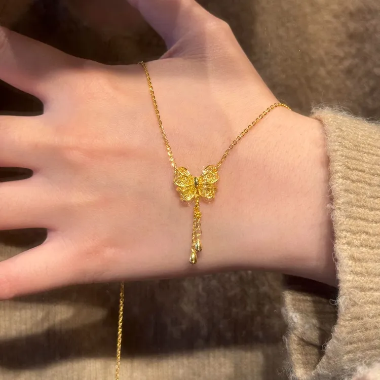 柯柒 钛钢项链 镂空蝴蝶结项链女轻奢小众设计时尚百搭高级锁骨链