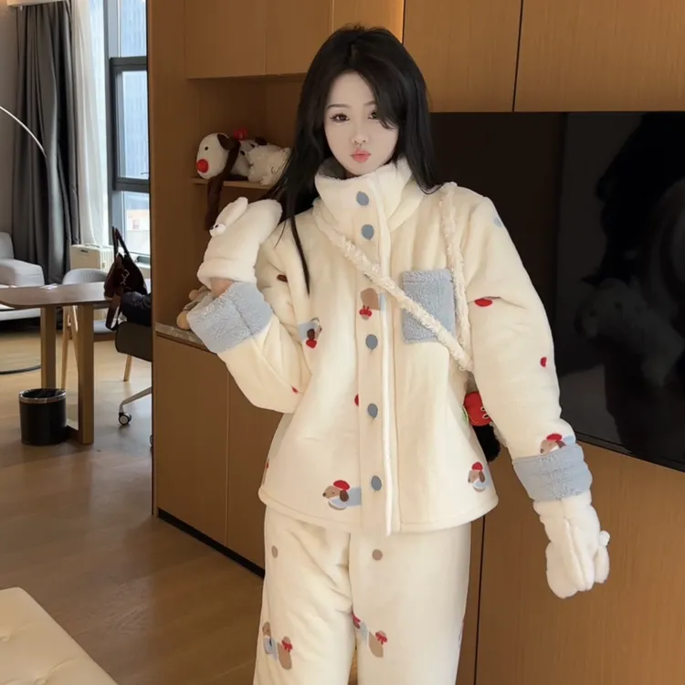 【阿紫专属】腊肠狗冬季加绒加厚保暖可爱精气质显瘦睡衣家居服套装