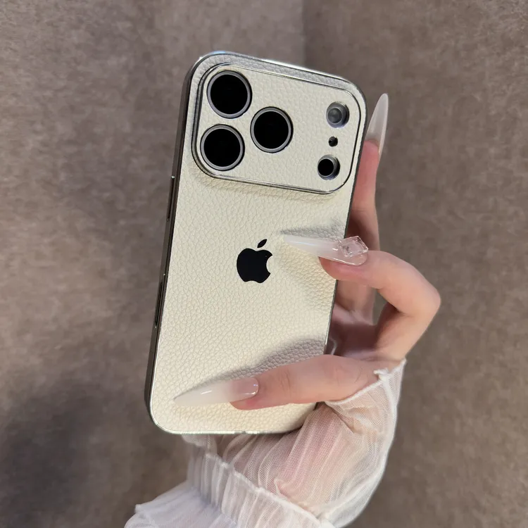 电镀荔枝纹适用苹果17手机壳iPhone16promax小众15全包14个性13女