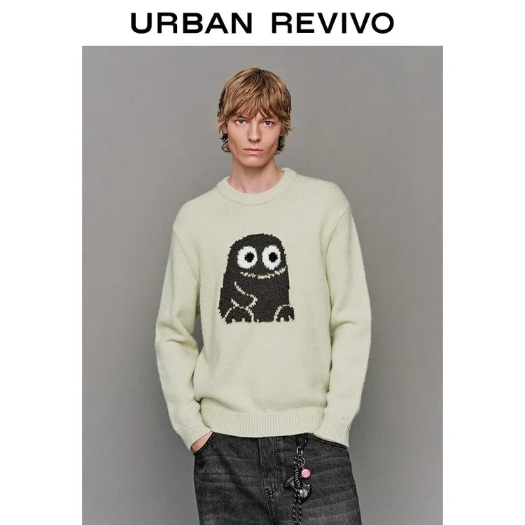 UR2025冬季新款男装休闲趣味卡通图案圆领针织衫UUY950008