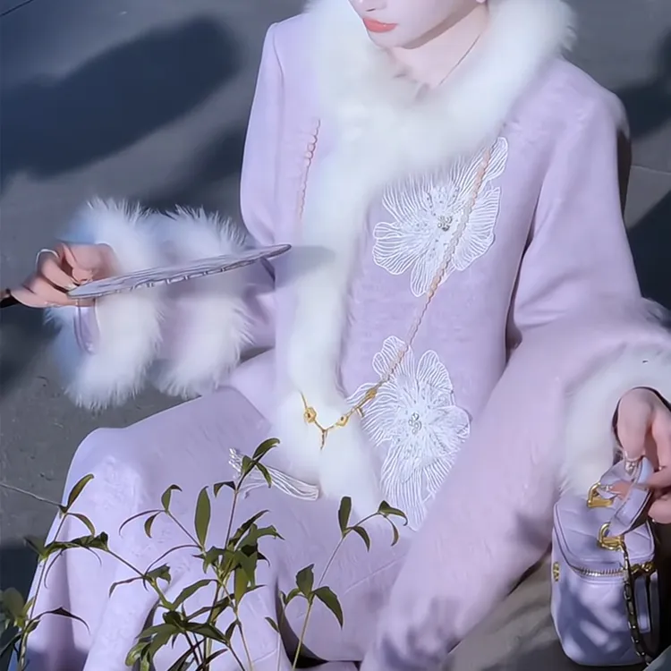 【雪落长安】新中式蕾丝羽绒外套半身裙女冬季国风套装复古两件套