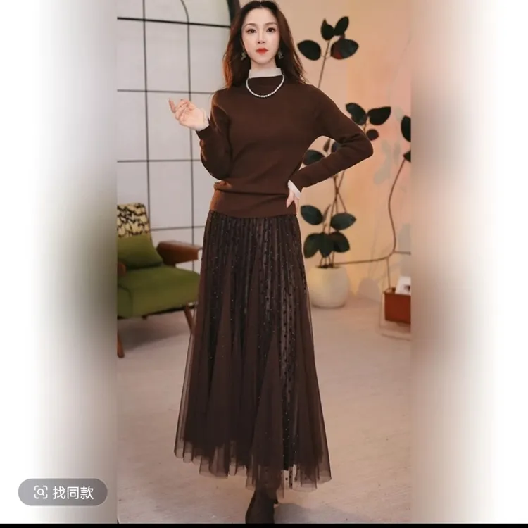 【波点】两面穿纱裙半身裙女秋冬2025新款中长显瘦垂感圆点百褶裙