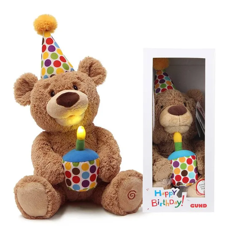 Gund儿童生日礼物会唱生日快乐歌经典泰迪熊毛绒玩具宝宝周岁礼品