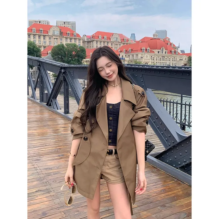 美拉德咖色翻领风衣外套女2025秋季新款复古韩系高级感气质大衣潮