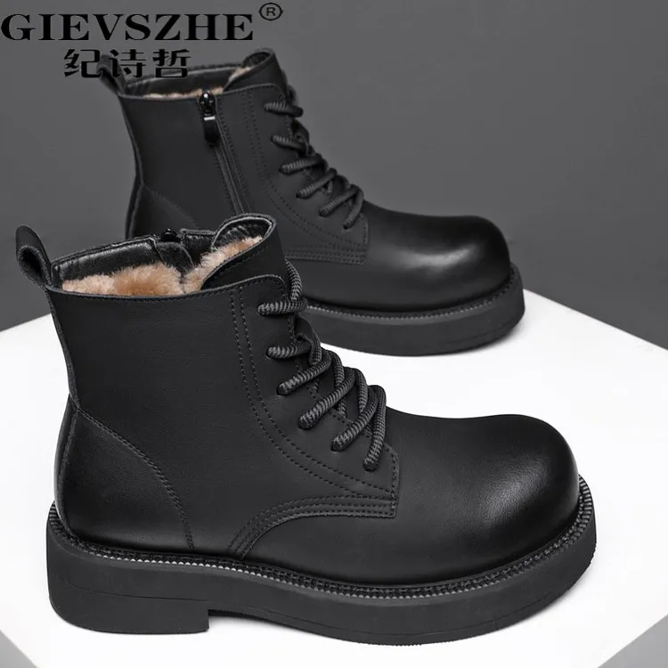 纪诗哲男士皮毛一体高帮保暖雪地靴冬季新款潮流英伦风时尚棉靴子