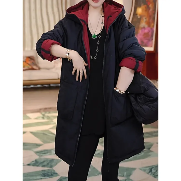 2025年秋冬新款时尚气质双面穿连帽棉服女百搭休闲外套