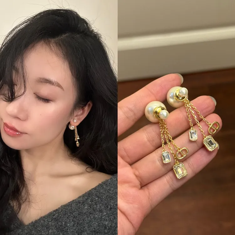 铜合金耳饰 A045 字母流苏秋冬轻奢高级感时尚耳环法式简约