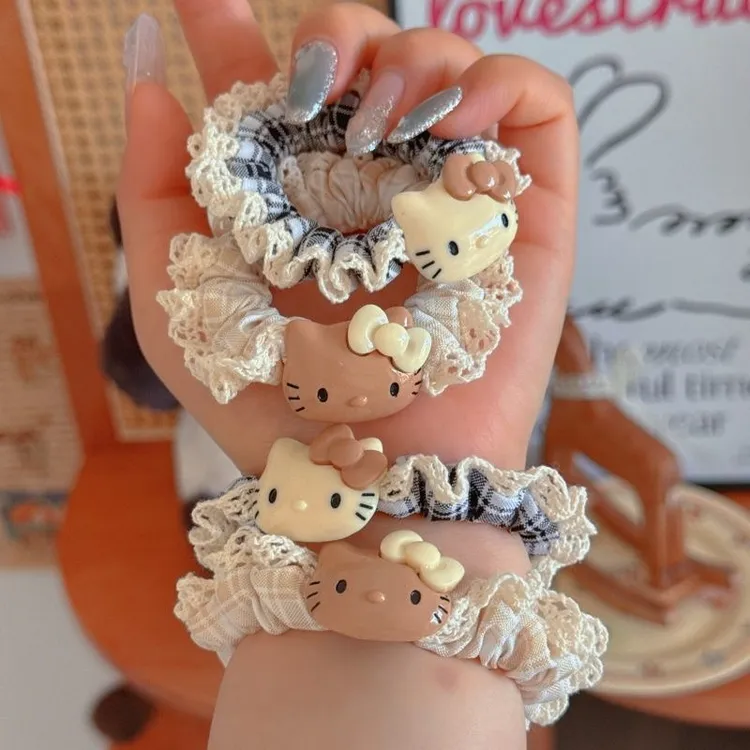 甜美蕾丝花边黑皮猫咪发圈简约少女马尾小肠圈高颜值ins可爱发绳