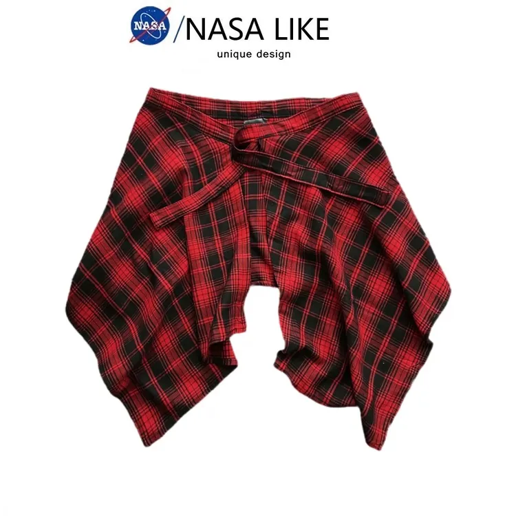 一片式绑带藏肉神器卫衣t恤叠穿格子遮屁帘男半身裙女不规则下摆