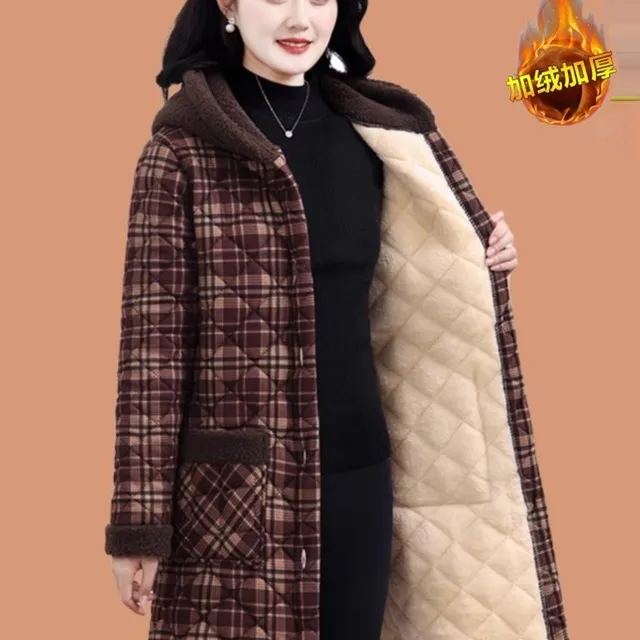 妈妈冬装加绒加厚碎花棉衣外套中老年女装中长款棉服保暖连帽棉袄