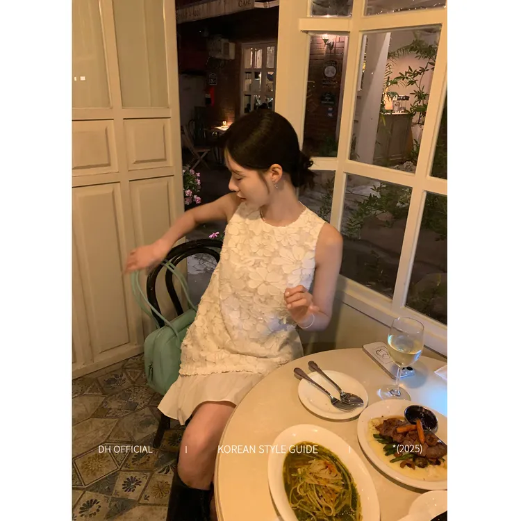 DH OFFICIAL 大花【留洋千金 white】重工立体镂空蕾丝花边连衣裙