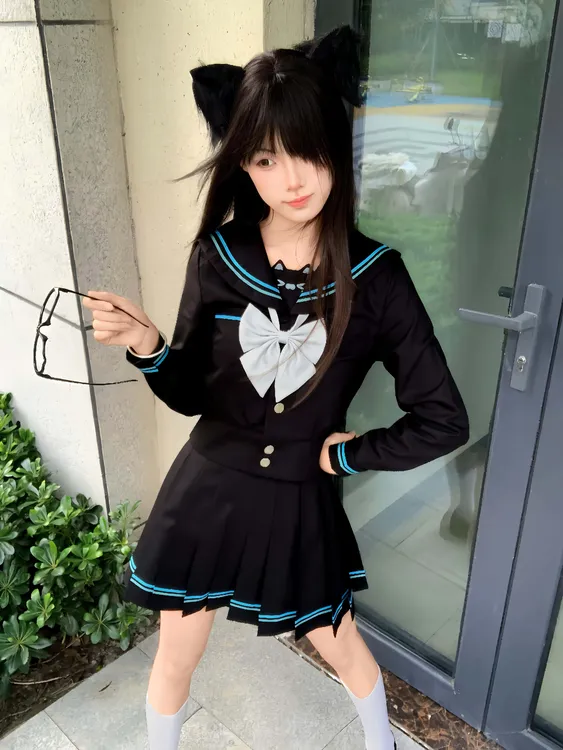 樱漫野原创正版【青柠黑猫】水手服甜美风穿搭学院风黑色jk制服套装