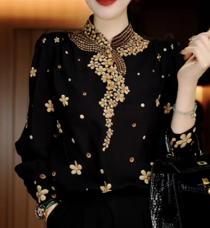 上衣气质秋季极简风长袖印花打底春季衬衫包袖网红显瘦