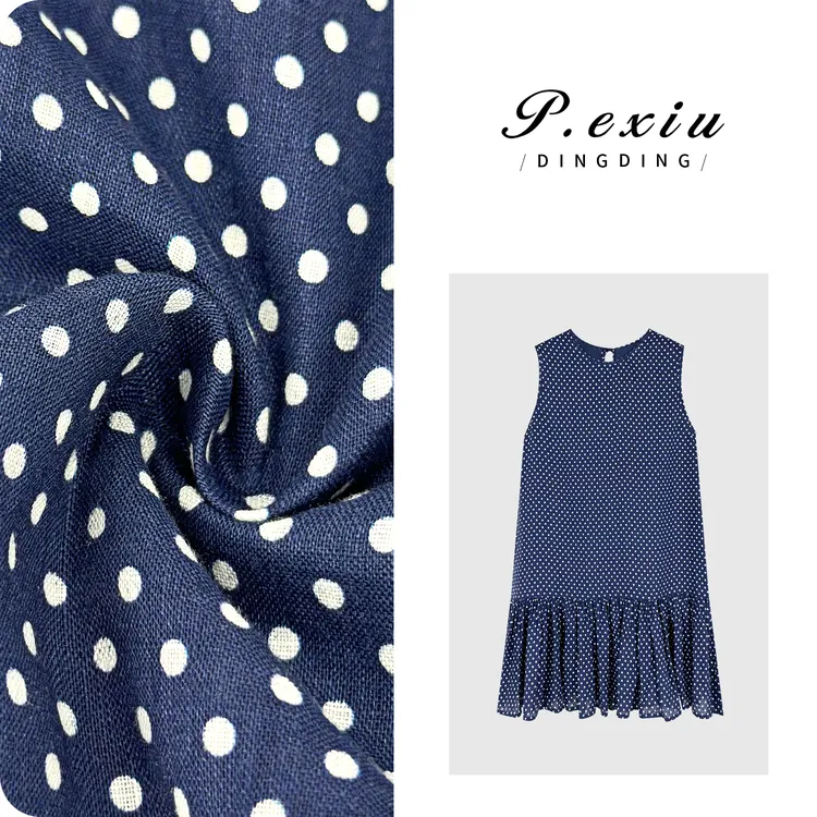 PanYiXiu/潘依绣【海岛季风】100%亚麻复古波点背心连衣裙W-63070
