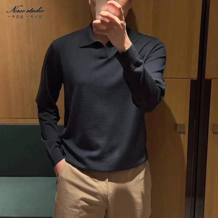 【诺可高定】100%塔斯马尼亚羊毛16针双股海鸥领POLO衫 爵派尔KF626