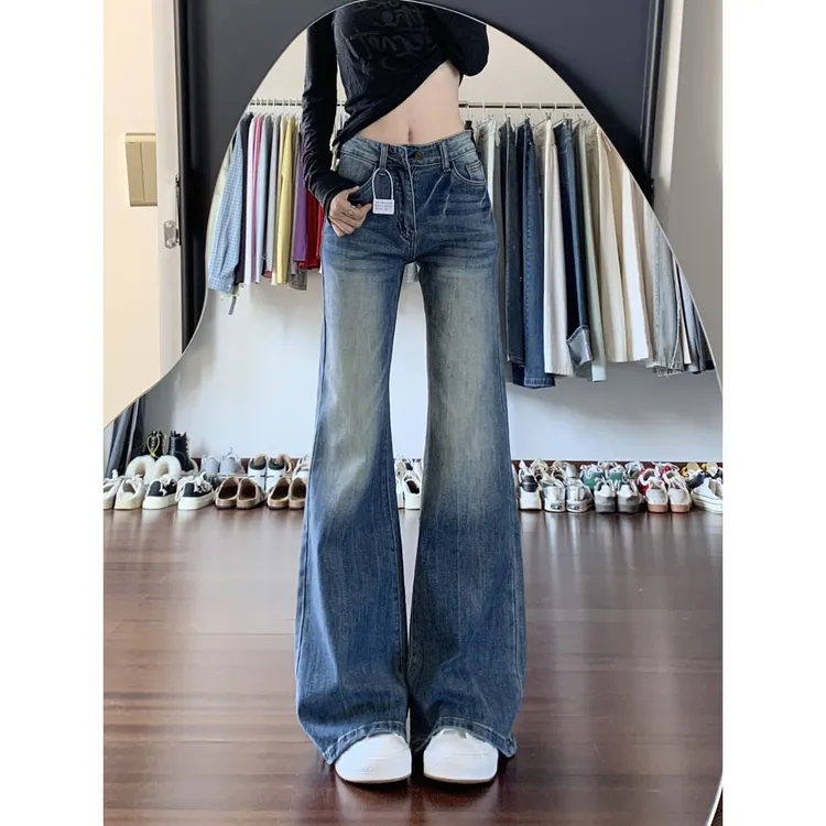 美式复古微喇牛仔裤女2025秋季新款低腰怀旧显瘦不贴腿喇叭裤子