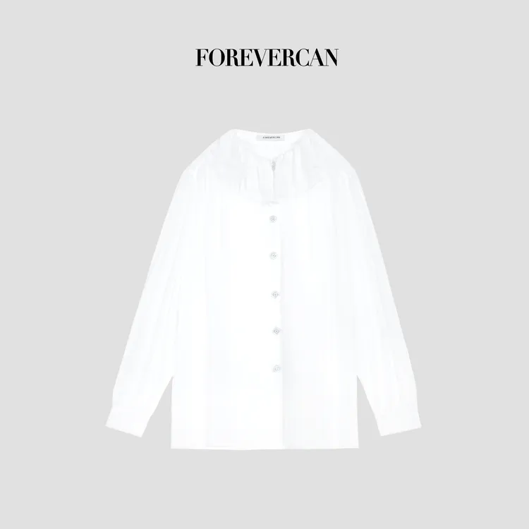 FOREVERCAN“月光华尔兹”法式双层荷叶领乔其绉微透衬衫上 ST23322