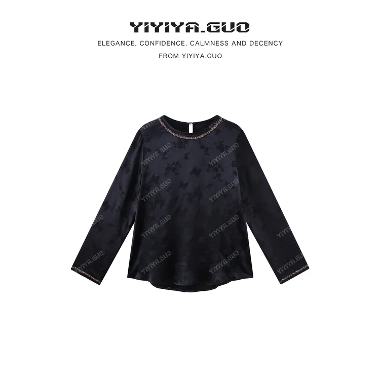 yiyiya.Guo艺艺吖【花依蝶】新中式中国风提花长袖上衣090018SS52