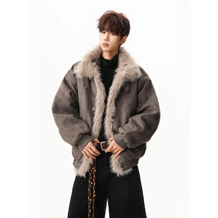 复古做旧座山雕解构毛领棉服男女冬季高级感保暖加厚情侣棉衣外套