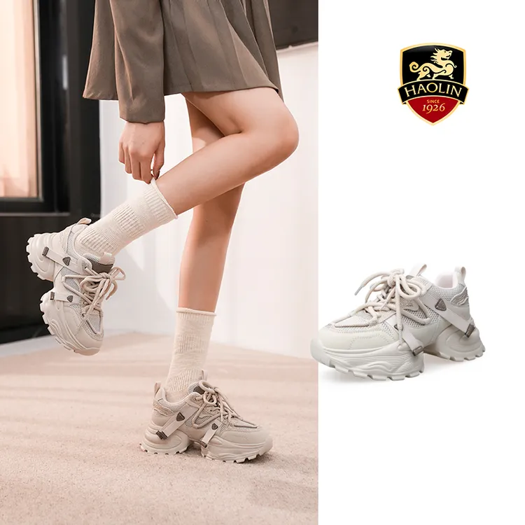 豪麟名鞋迪嘉女鞋时尚老爹鞋休闲增高牛皮革/织物DJYSO52WX212