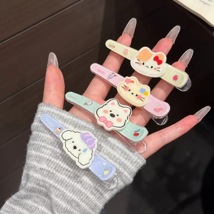 萌趣猫咪小狗小号发夹甜美可爱多巴胺少女心亚克力无痕一字夹发饰