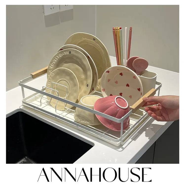 ANNAHOUSE日式厨房沥水碗碟架兼容多尺寸碗碟多功能餐具收纳架AX