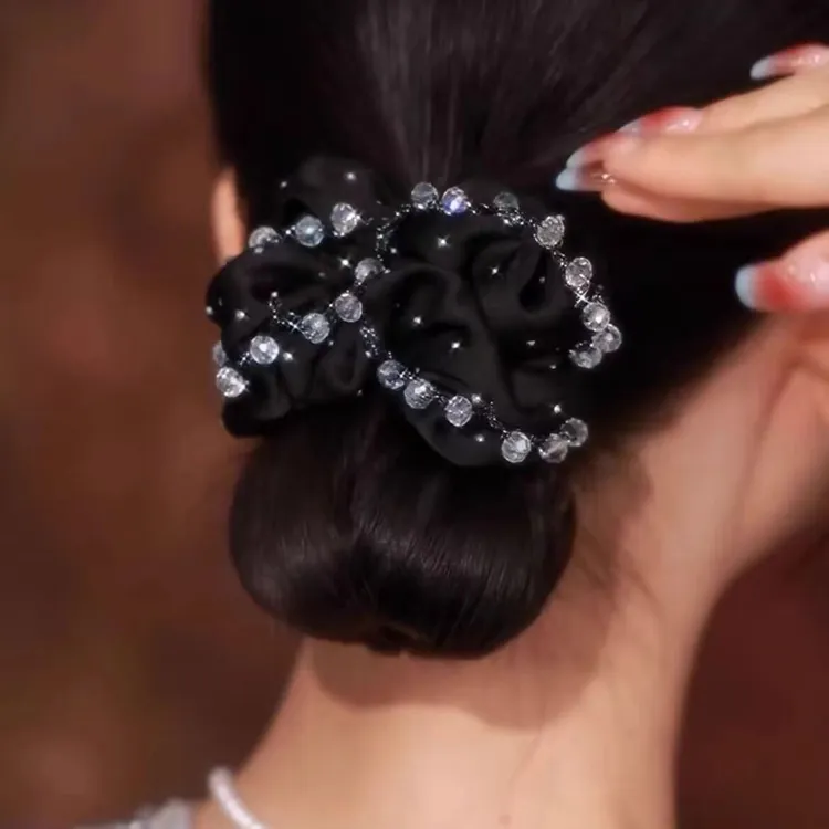 韩版复古大肠发圈女轻奢头绳扎头发丸子头盘发气质新款高档头花