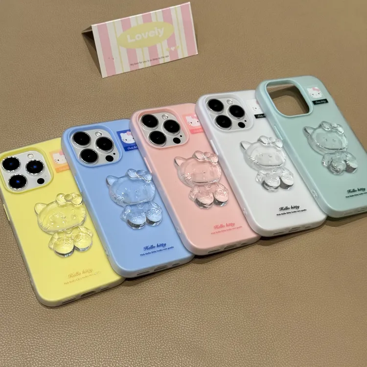奥菲顿立体水晶KT猫适用iPhone16pro肤感果冻15手机壳苹果14/13套