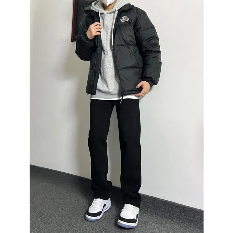 纯黑色柳叶弯刀软牛仔裤男款秋冬修身显瘦加绒裤子宽松直筒微喇裤