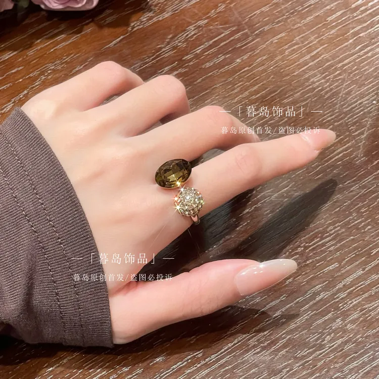 【暮岛饰品】金色满锆简约质感开口戒指百搭轻奢A094