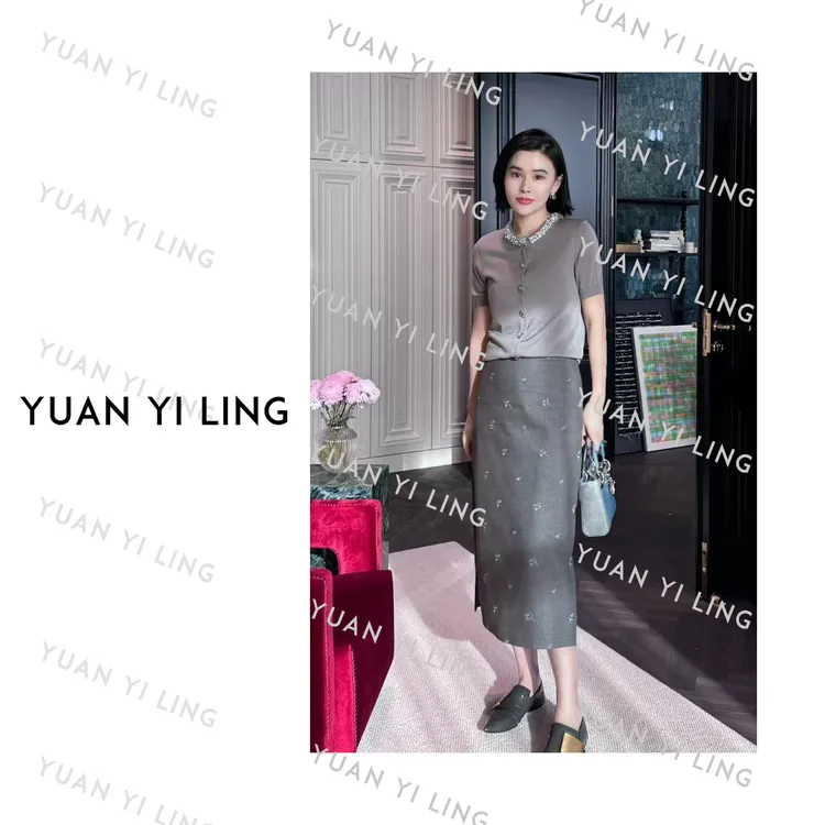 袁艺灵【夏日】25夏季上新醋酸桑蚕丝定制轻奢织带钻扣设计针织短袖