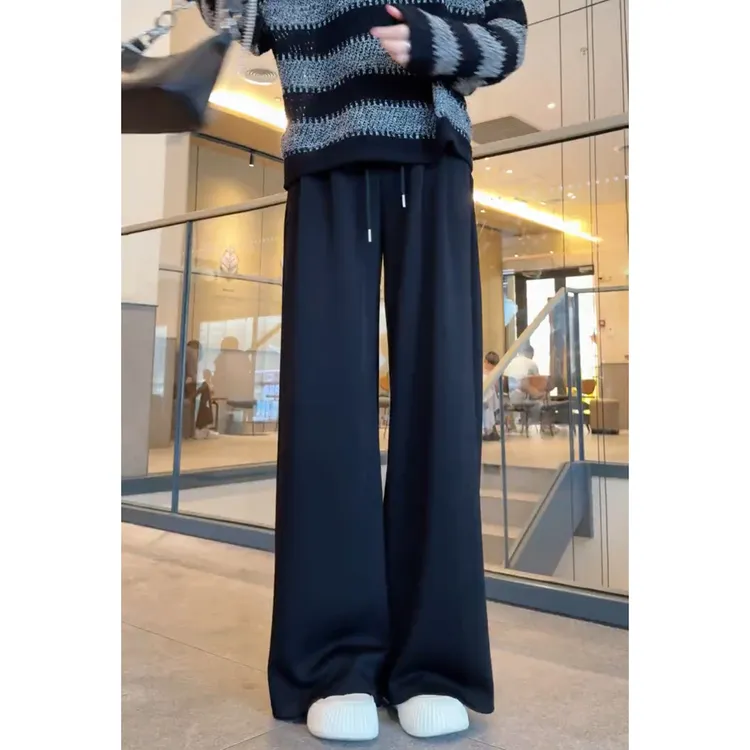 垂感直筒裤女窄版阔腿裤秋季2025新款遮胯休闲裤高腰显瘦拖地长裤