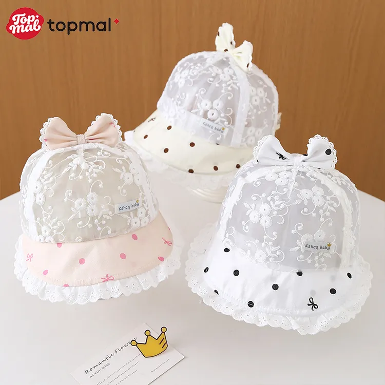宝宝鸭舌帽夏季大檐花边蝴蝶结女童公主遮阳帽透气婴儿网纱太阳帽