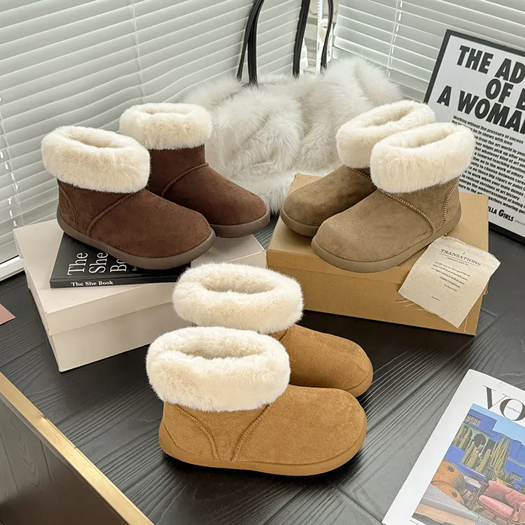 袋鼠卷毛土豆雪地靴2025新款加厚保暖女鞋短筒百搭复古厚底雪地棉