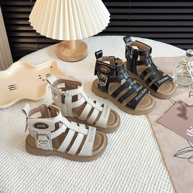 运动百搭凉鞋2025镂空童鞋小中时尚露趾英伦风儿童罗马鞋子时装