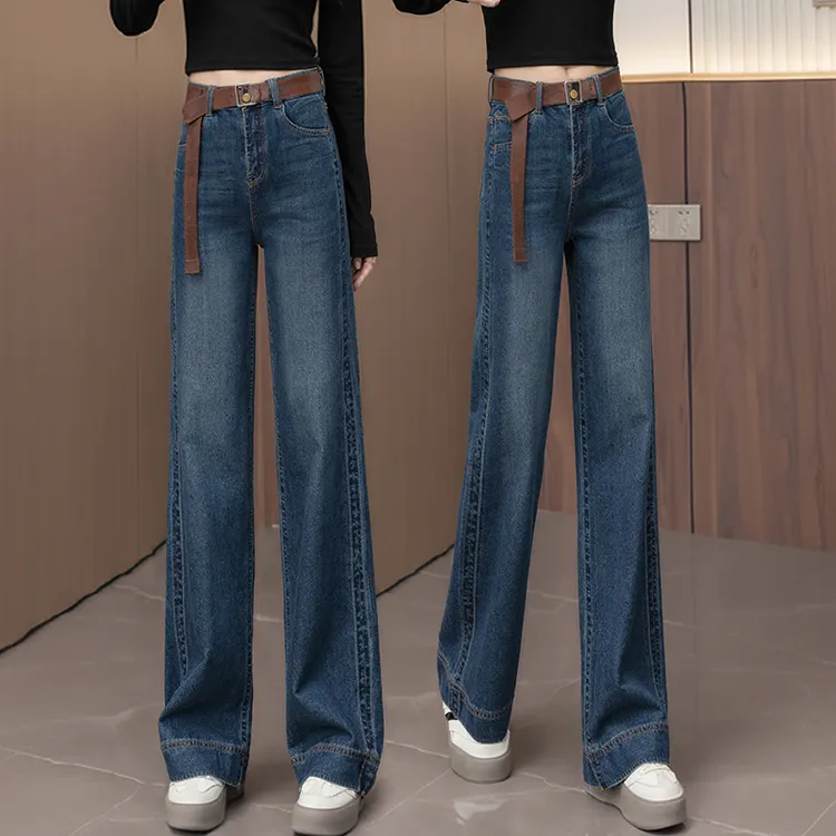 高腰显瘦直筒牛仔裤女士秋冬季复古加绒牛仔裤女款2025新款爆款