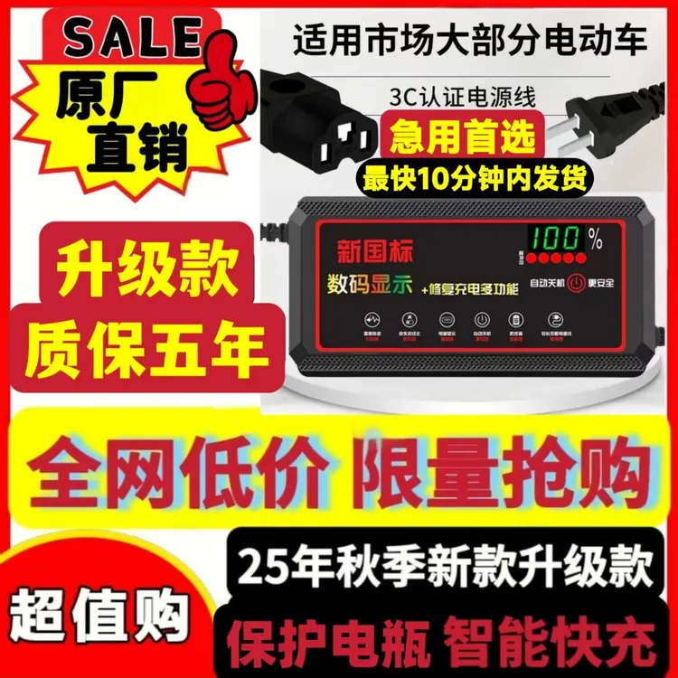 智能电动车电瓶充电器48v60v72铅酸天能超威立马雅迪爱玛台铃电池