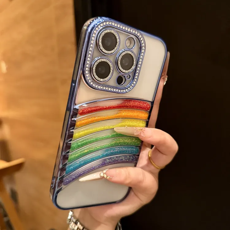 彩虹流沙轻奢闪钻适用苹果17promax手机壳iPhone16透明15个性14女