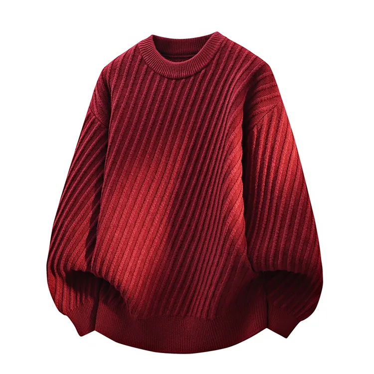 红色毛衣男秋冬季纯色纹理感加厚保暖针织衫男美式风内搭打底线衣