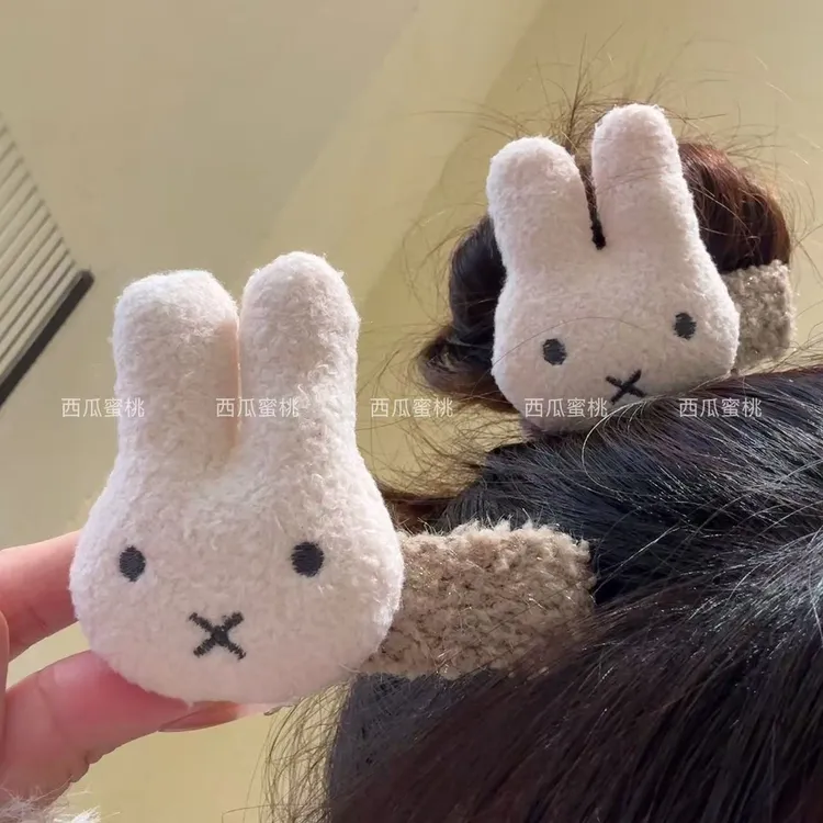 新款米菲小兔子毛绒发夹侧边掰掰夹可爱卡通碎发前额刘海bb夹